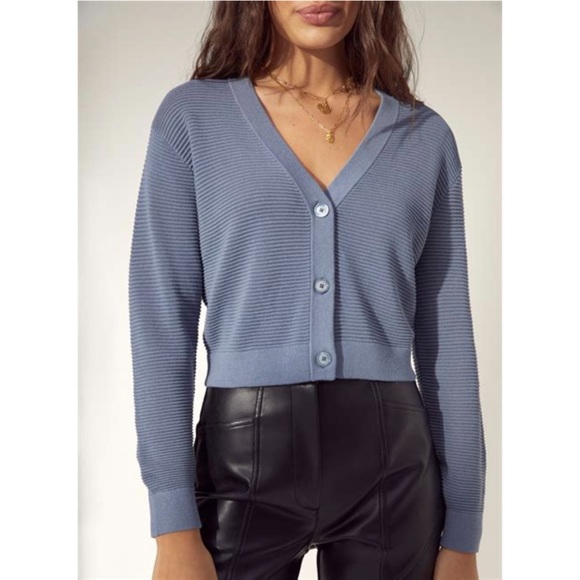 Aritzia Sweaters - WILFRED | Light Cropped Linen Cardigan Blue Size XXS Aritzia